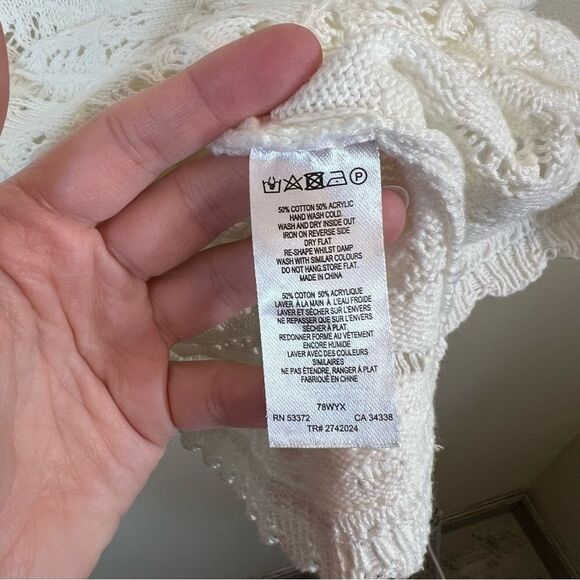 ✨ French Connection Women’s White Open Knit Sweater Top Large - Picture 8 of 11